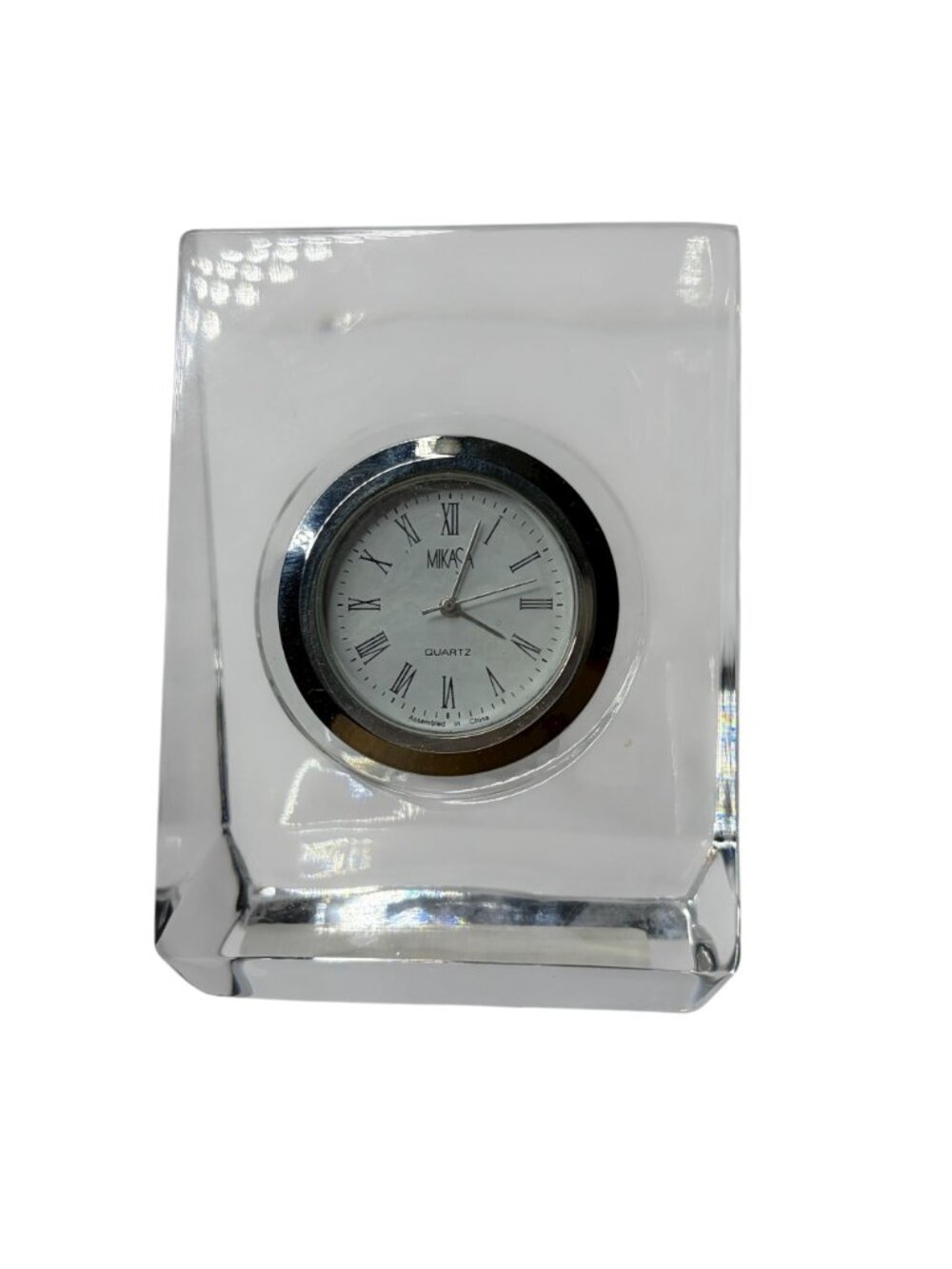 Mikasa Solitaire Crystal Square Clock Quartz Desk Paperweight Table Clock w/ Box - Picture 2 of 9